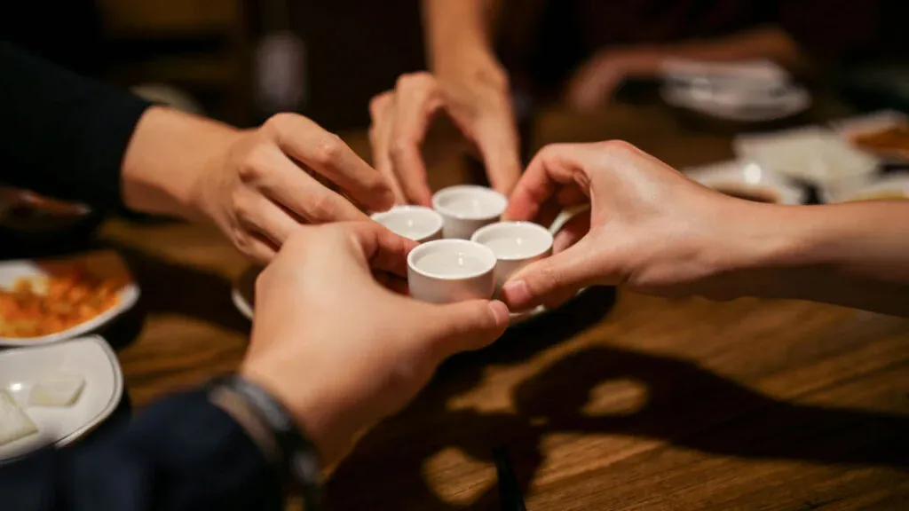 People drinking sake